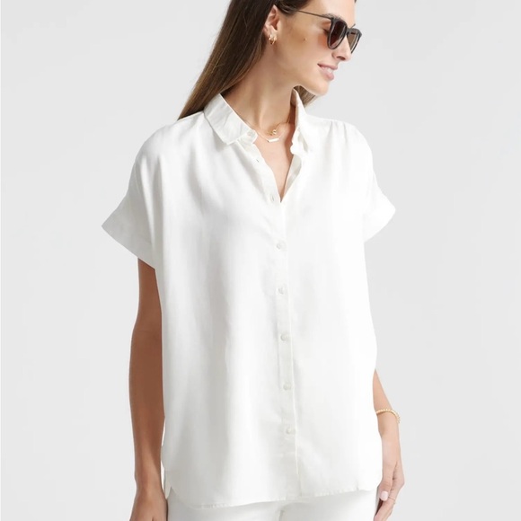 NWT!! Quince Women's White Vintage Wash Tencel Camp Shirt - Picture 1 of 11